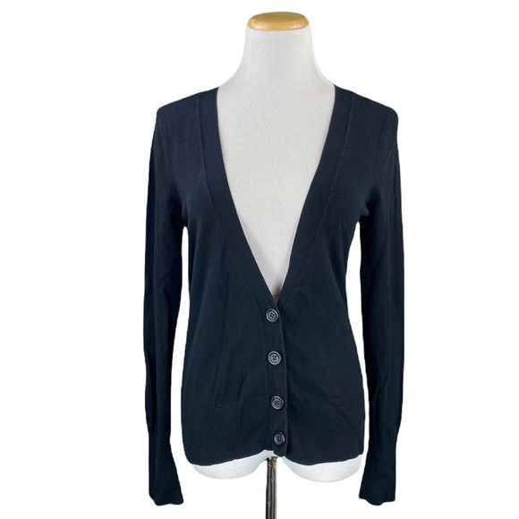GAP Black Basic Long Sleeve Button Down V-Neck Knit Cardigan